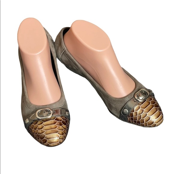 AGL Attilio Giusti Leombruni Cap Toe Low Wedge size 37.5 tan brown suede leather - Picture 1 of 13